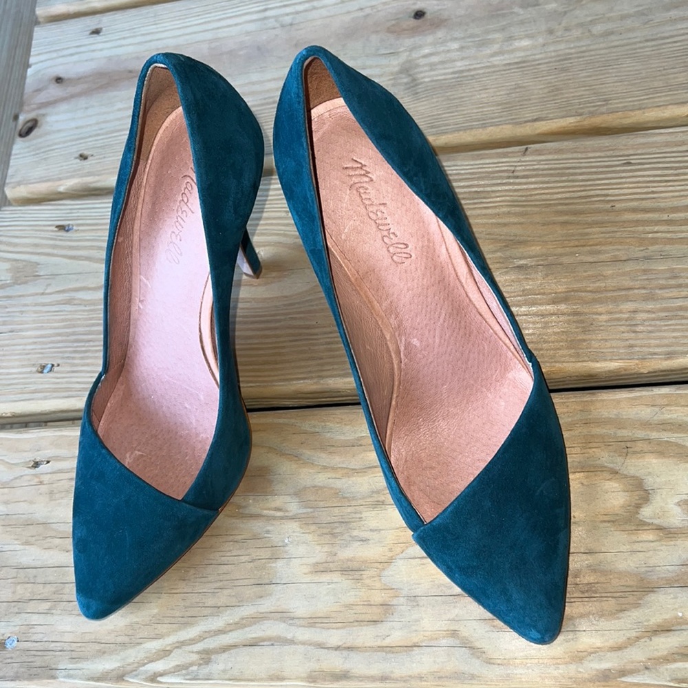 Madewell Mira green suede heels